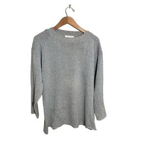 Flax Mock Neck Sweater Womens Size Small Medium Cotton Nylon Pocket‎ Gray Green